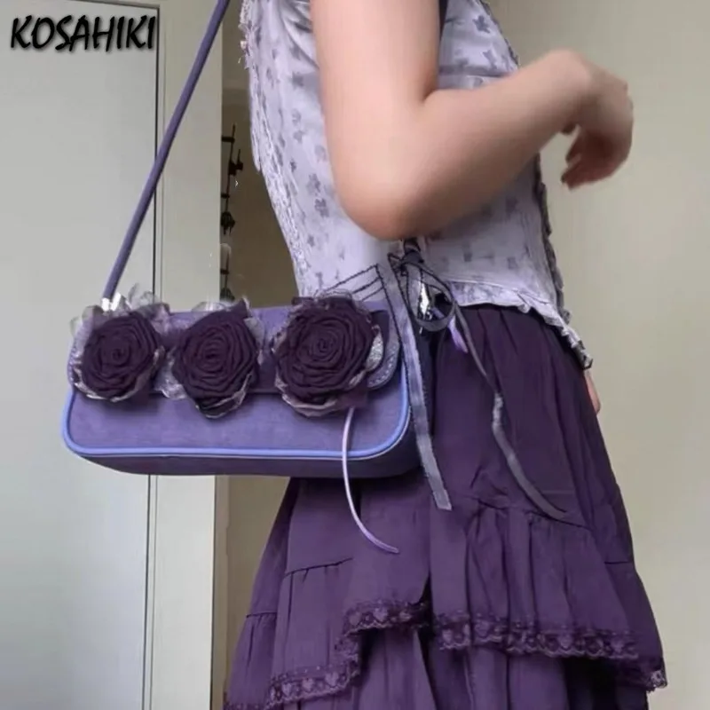 

Fashion Patchwork Flower Lace Handbags Luxury Design Y2k Aesthetic Fairy Underarm Bag Office Lady Elegant Shoulder Bags Women