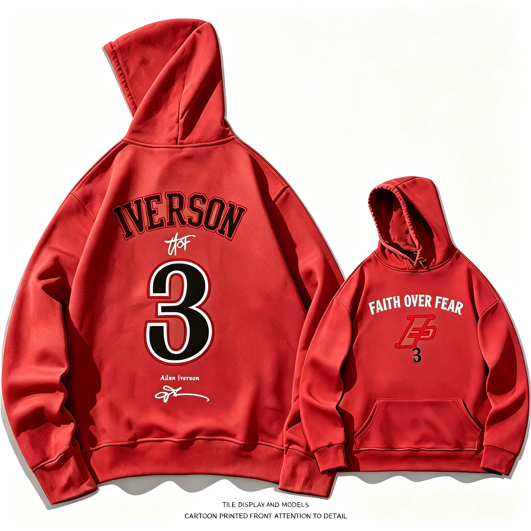 Iverson Nr. 3 Kapuzenpullover für Herren und Damen, Frühling und Herbst, Winter, Jugend, trendiger Basketball-Sport, lockerer Freizeitmantel, Streetwear – Detail 5