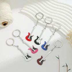 Creative Mini Music Instrument Guitar Key Chain Multi-Color Crystal Key Ring Men's Car Handbag Phone Case Hanging Gift