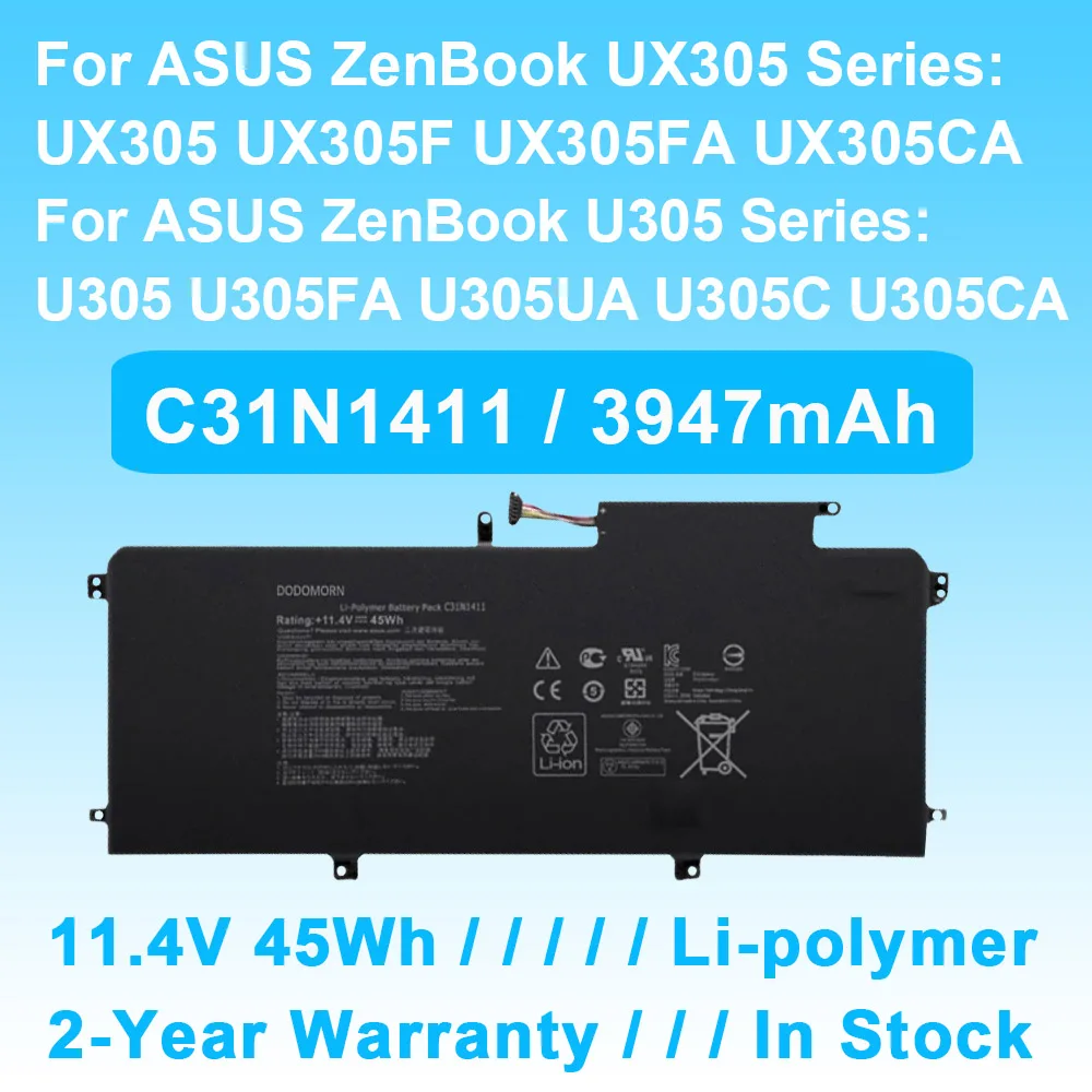 C31N1411 For ASUS ZenBook U305 U305FA U305C U305CA UX305 UX305F UX305FA UX305C UX305CA  Laptop Battery 11.4V 45Wh 3947mAh