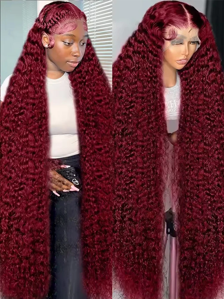 

Curly Wig 99J Burgundy 13x6 HD Lace Frontal Human Hair Wigs Brazilian Transparent 13x4 Deep Water Wave Lace Front Wigs For Women