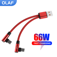 0.2M/1.2M 66W Short Data Cable 90 Degree Elbow 2 in 1 USB A To Dual Type C Fast Charging Cable For Iphone 15 USB To Micro Cable