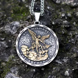 new Men Stainless Steel Archangel St.Michael Guardian Pendant Necklaces Fashion Jewelry Creativity Chains Gifts