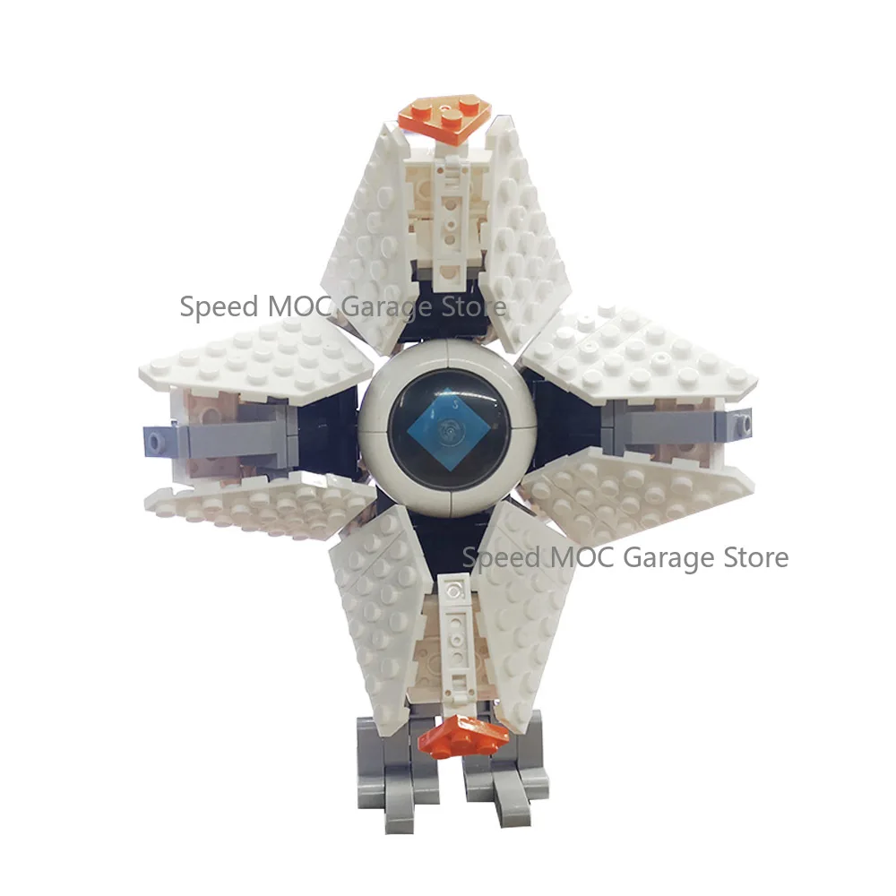 Sci-Fi Star Shaped Companion Shell MOC Set, White & Orange Orb Core Collectible Model with Openable Panels