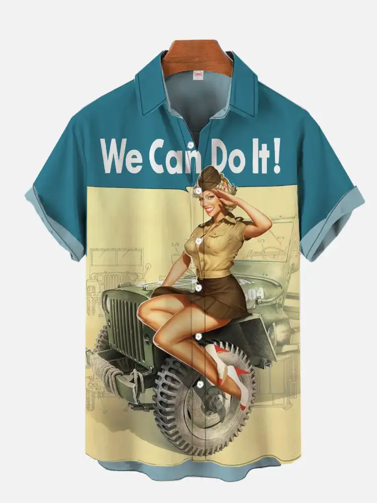 

1980s Vintage Pin Up Girl Poster Sexy Girls Blonde Beauty 3D Print Men's Short Sleeve Shirts For Men Fashion Hawaiian Shirts