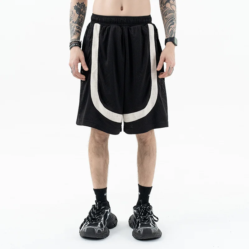 

Firmranch 2024 New Casual Baggy Mesh Basketball Shorts For Men Women Elastic Waist Summer Black White Patchwork Fifth Pants