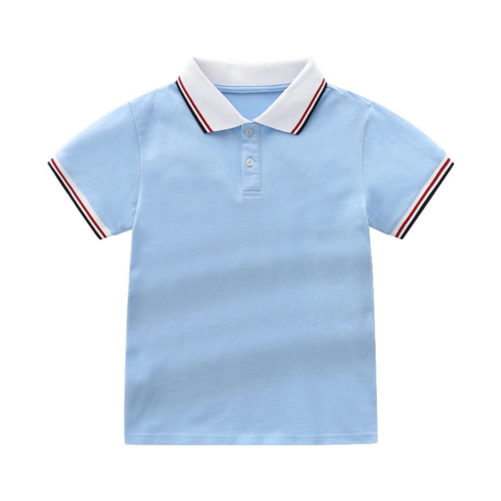 2024 Summer New Children Polo Shirt Childrens Pure Cotton Boy Thin T-shirt Short sleeved Boy Polo Neck T-shirt  3-14 Years