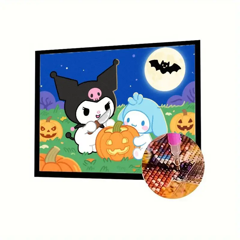 

1 шт. DIY 5D полный дрель набор для алмазной живописи, милый Sanrio Kuromi и Cinnamoroll Хэллоуин с тыквой, жуткий полный лун и
