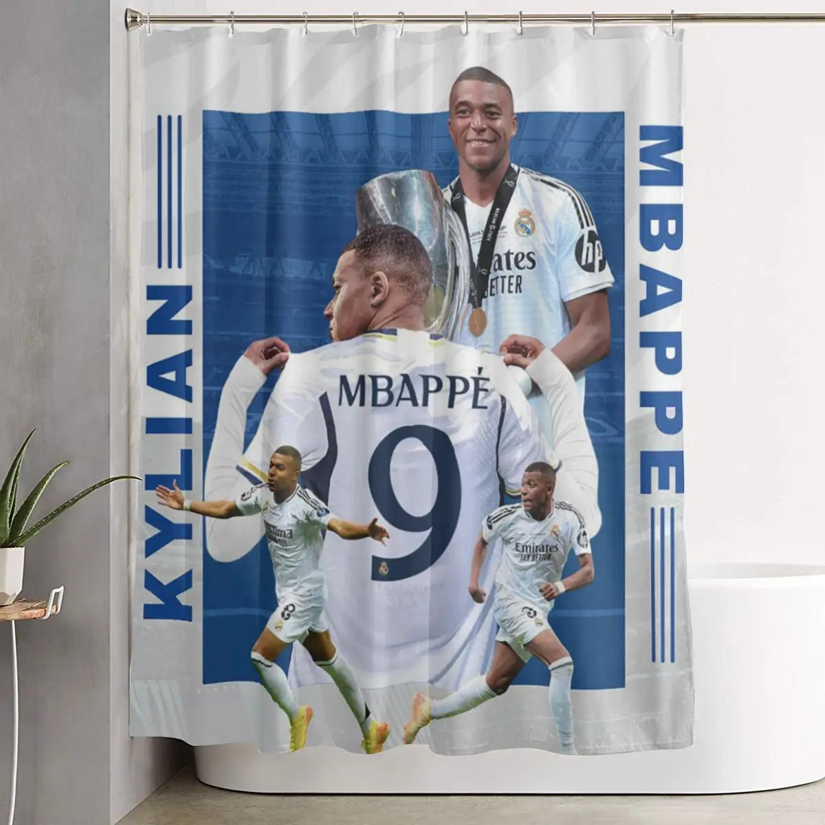 

Футбольная занавеска для душа с изображением Килиана Мбаппе, полиэстеровая, водонепроницаемая, с крючками