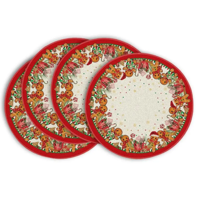 VIKAMA Thanksgiving Round Placemats Turkey Give Thanks Autumn Print Table Mats For Dining Room Kitchen Holiday Party Decor
