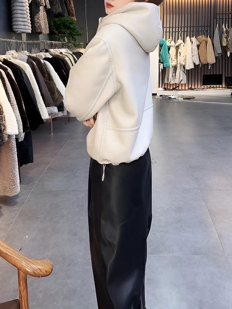 

American Retro Double-Sided Wear Hat Short Plush Jacket Loose Thick Lazy Style Top for Autumn And Winter Casual Loose Fit
