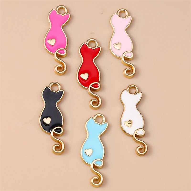 20 Stück 8x25mm Cartoon Emaille Tier Katzen Charms Anhänger zum Basteln von Ohrhängern, Halsketten, Armbändern, DIY-Handwerk und Schmuckzubehör – Detail 9