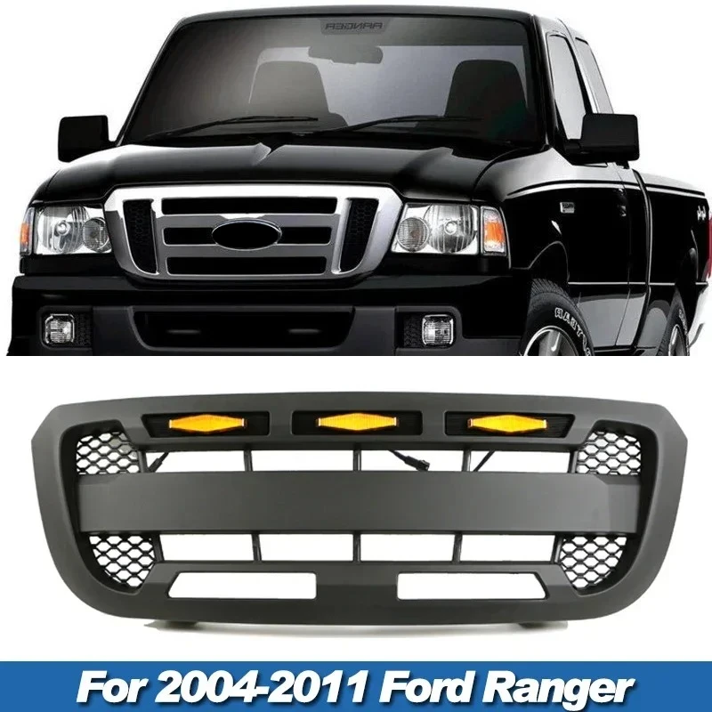 Parrilla para Ford Ranger 2004-2011 con luces LED, parrilla RANGER, luces decorativas modificadas para el parachoques delantero