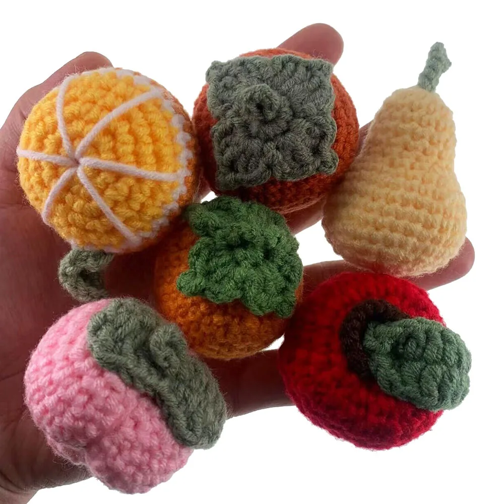 2Pcs Hand-knitted Cotton 3D Fruit For Kid\'s Hairpin Women\'s Clothing Crochet DIY Keychain Pendant Accessories