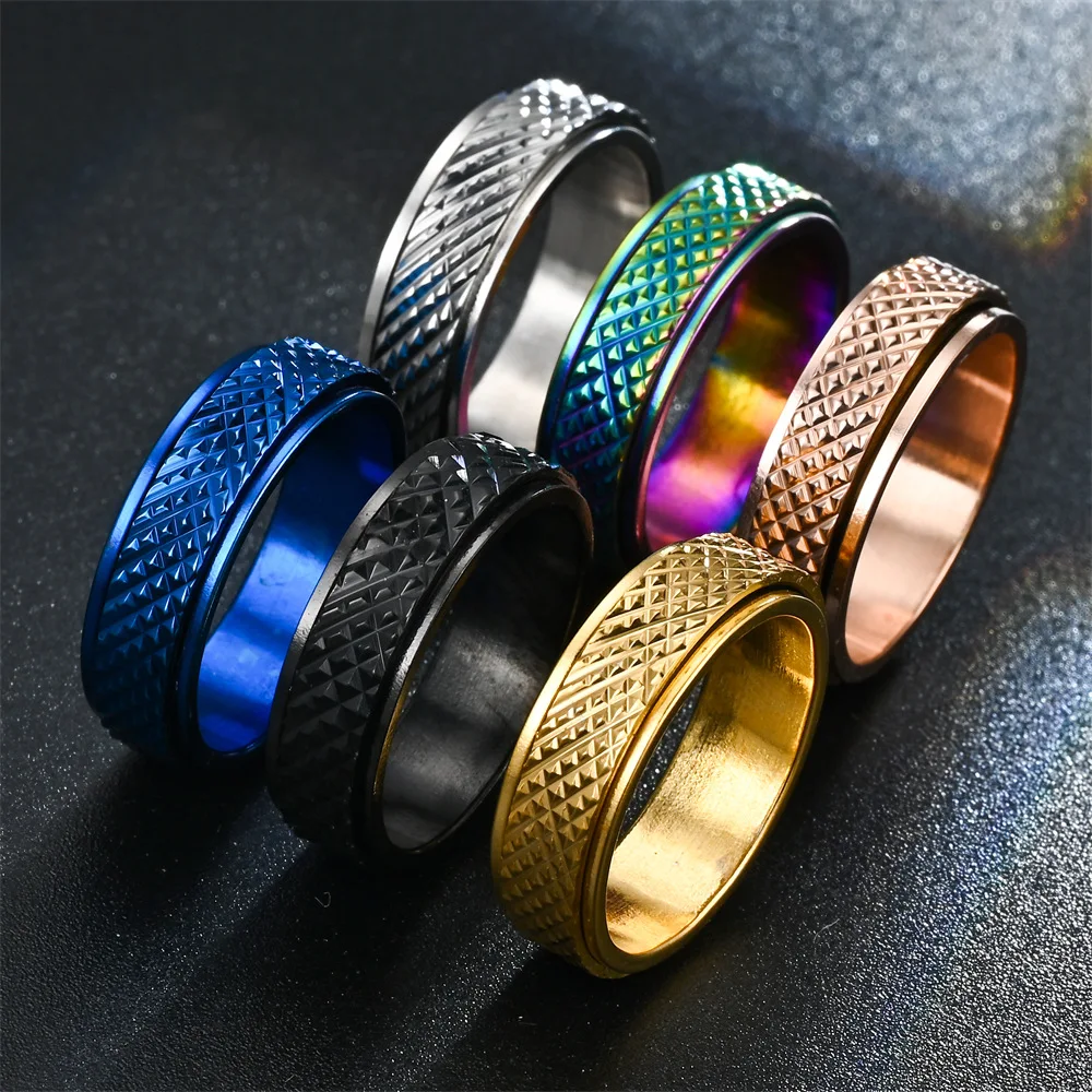 

Fashion 6mm Dragon Skin Stainless Steel Spinner Anxiety Ring for Women Men Rotatable Anti Stress Fidget Ring Couple Jewelry Gift