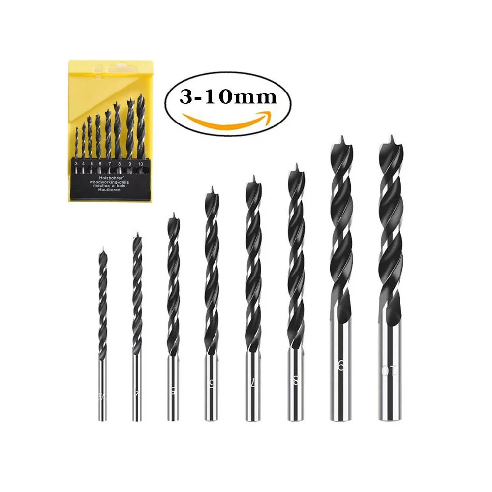 8pcs  High Carbon Steel Wood Woodworking Tool Straight Shank Twist Three Brad Point Drill Bit