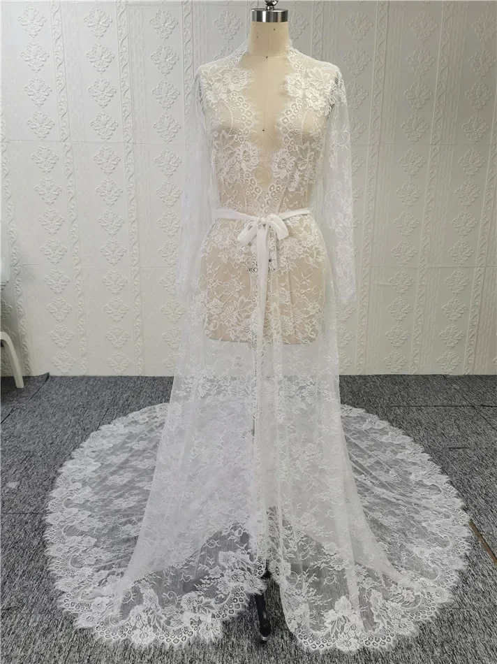 elegant bridal robe  long  sleeve  lace night gowns sexy robe for  women