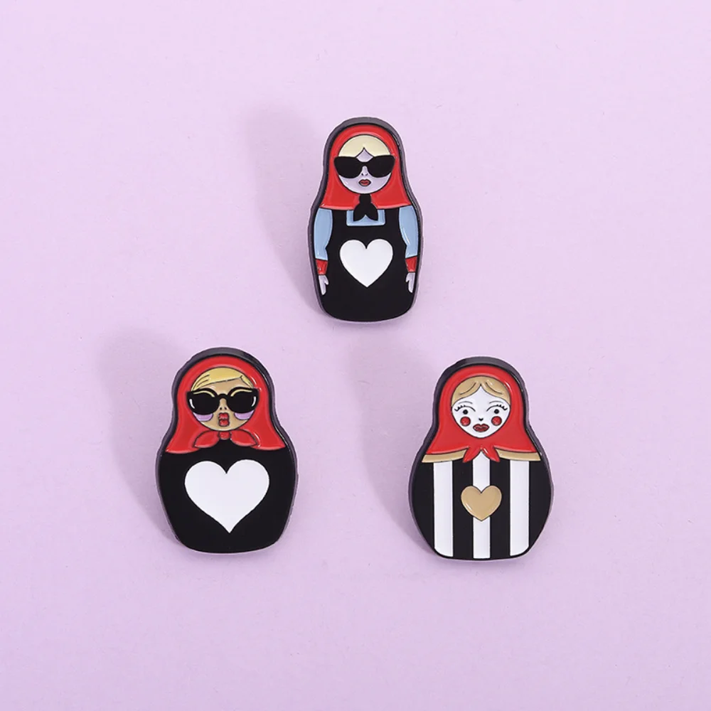 Nesting Doll Shaped Badge Decorative Personalized Doll Brooch  Doll Brooch Personalized Cartoon Metal Brooch For Gift