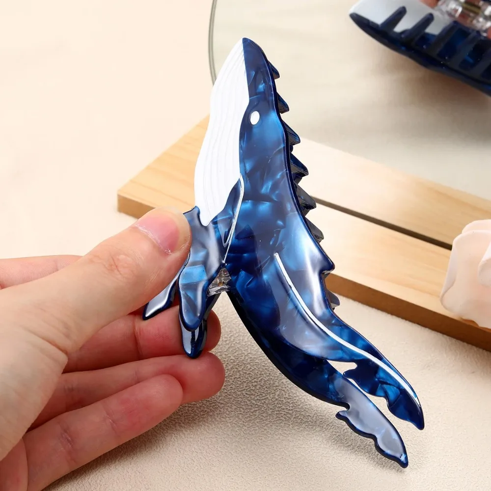 Fashion Large Size Whale Hair Claw Cartoon Non Slip Acetate Hair Clips Lightweight Whale Shaped Hair Claw Headwear