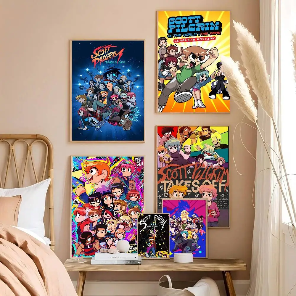 S-Scott Pilgrim vs the World  Whitepaper Poster Waterproof Paper Sticker Coffee House Bar Aesthetic Art Wall Painting