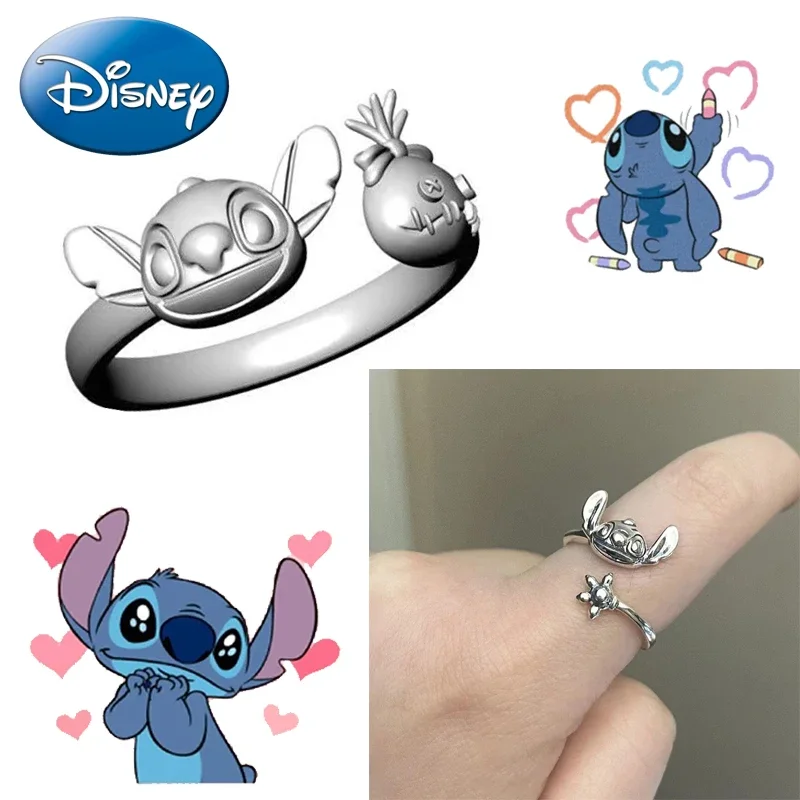 Disney Anime Lilo & Stitch Ring 925 Silver Cartoon Stitch Mickey Adjustable Rings Kawaii Kids Toys Woman Jewelry Christmas Gifts