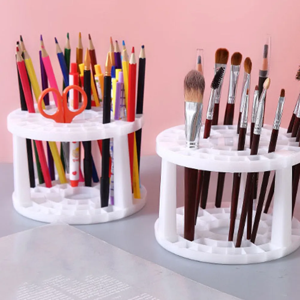 2Pcs Exquisite Workmanship Plastic Pen Holder for Office School Home Artists Multi-Hole Paint Brush Organizer Drawing Markers
