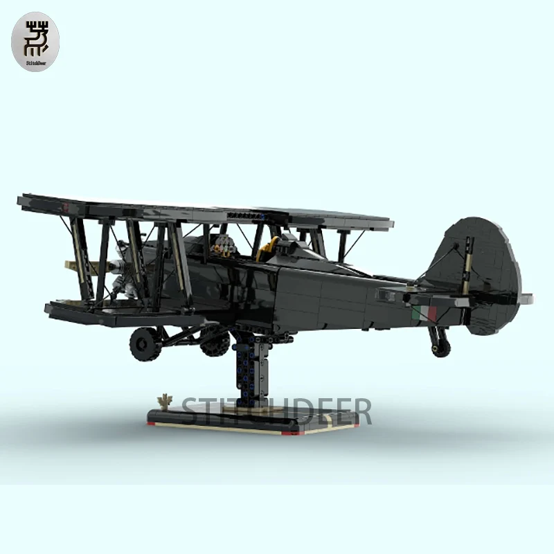 2104pcs Black Biplane Old Fashioned Glider MOC Retro Fighter Building Blocks Puzzle Assembling Toy Brick Children Birthday Gifts