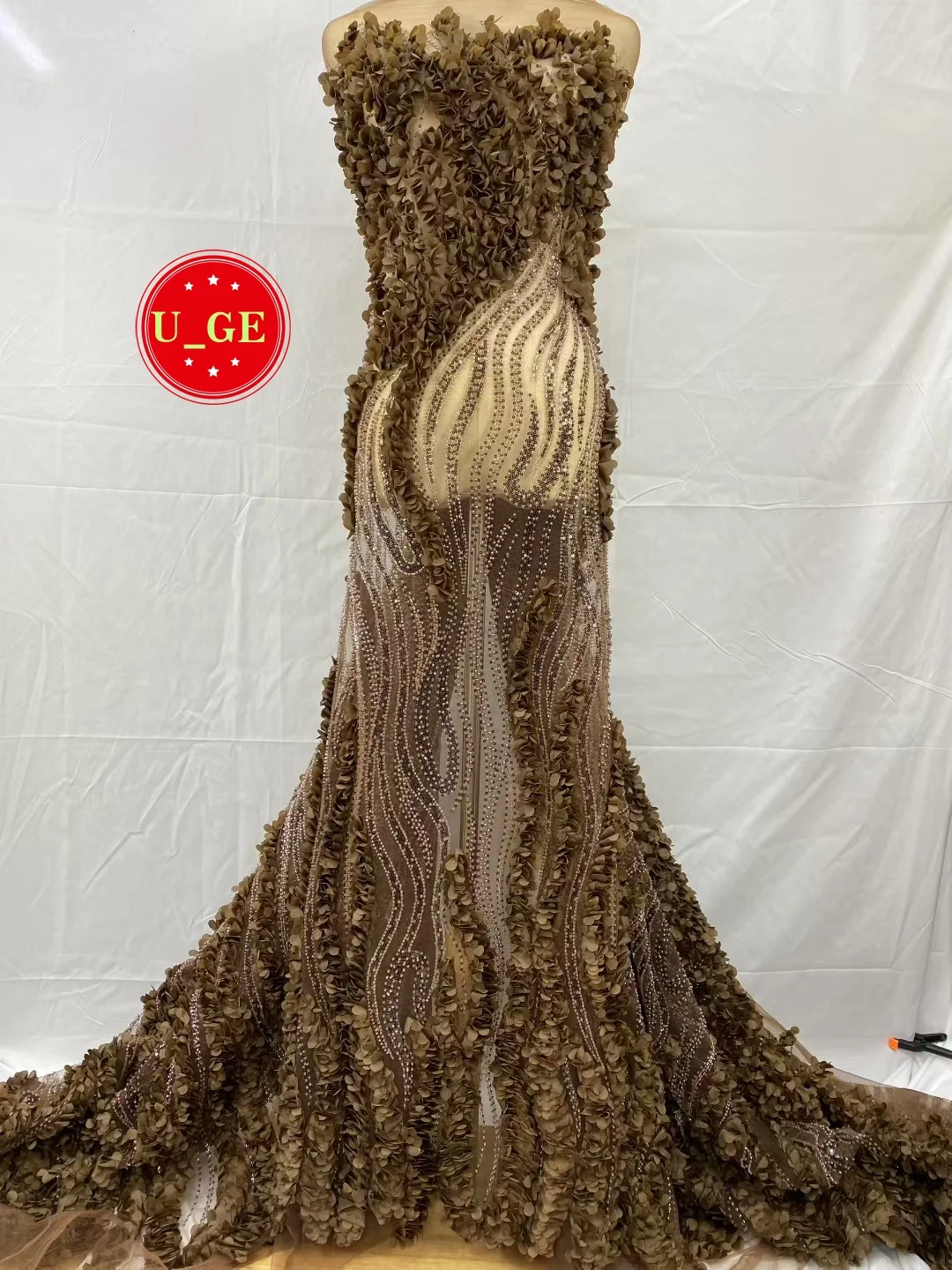 

2026 Popular Luxury Soft Chiffon Hemline Lace Fabric with Sparkling Stones – Ideal for Wedding Party Dresses U_Ge9526