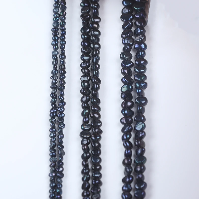 3-4mm/4-5mm/5-6mm side drilled black color baroque shape freshwater pearl 18cm short strand for jewellery making