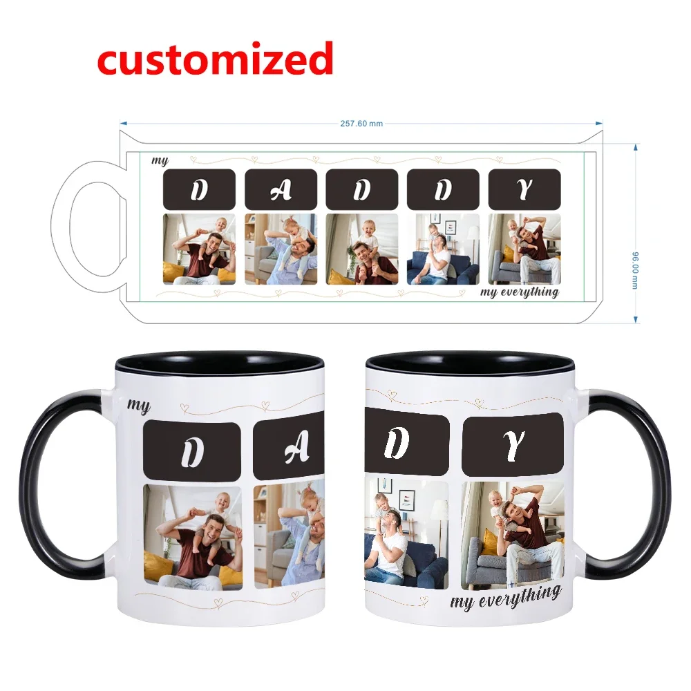 Custom Dad Mug Personalized 5 Photos Ceramic Coffee Mug Gift for Father's Day Super Papa Daddy Milk Tea Cup from Daughter Son