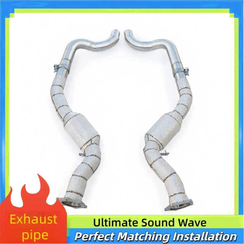 

High Flow Downpipe Exhaust for Porsche Panamera Turbo/Turbo S 4.8T 970 2009-2016 with Insulation Stainiese Steel Power Upgrade