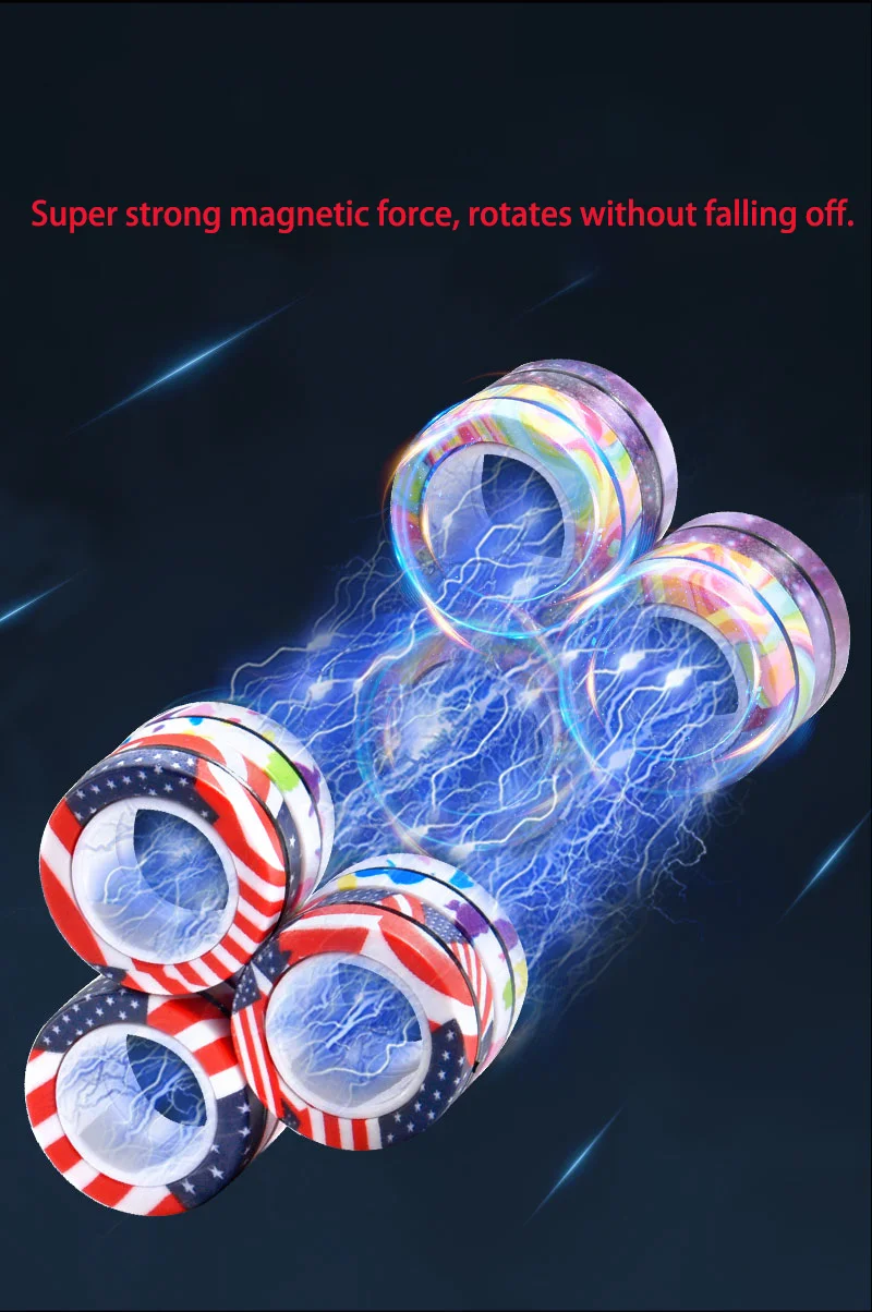 3Pcs Anti-Stress Magnetic Rings Set Unzip Magic Bracelet Toy Decompression Finger Ring Tool for Stress Relief