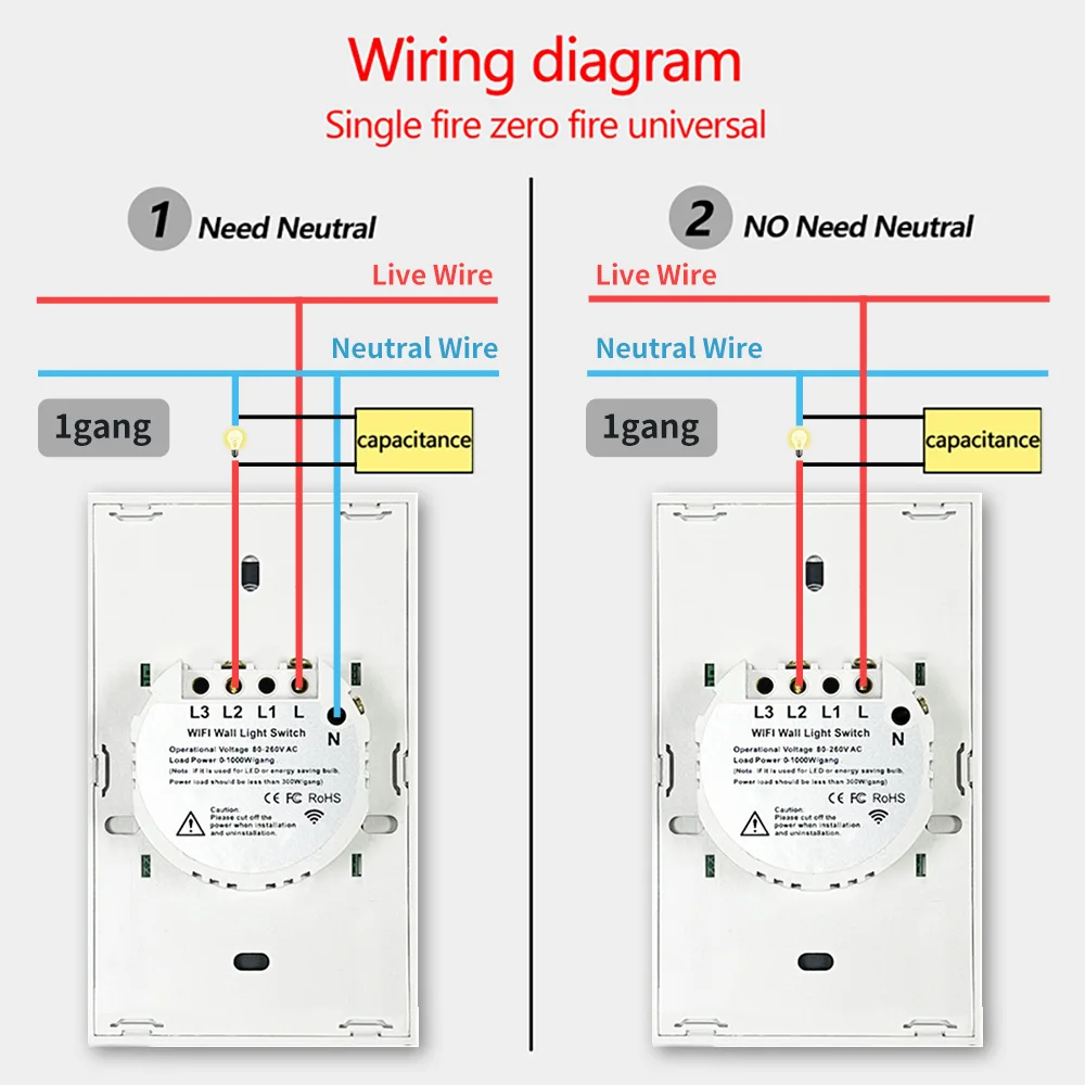 TNCE Tuya US WiFi or Zigbee Smart Wall Switch 1/2/3/4 Gang Wire Touch Sensor LED Light Switches Smart Home Alexa Google Home