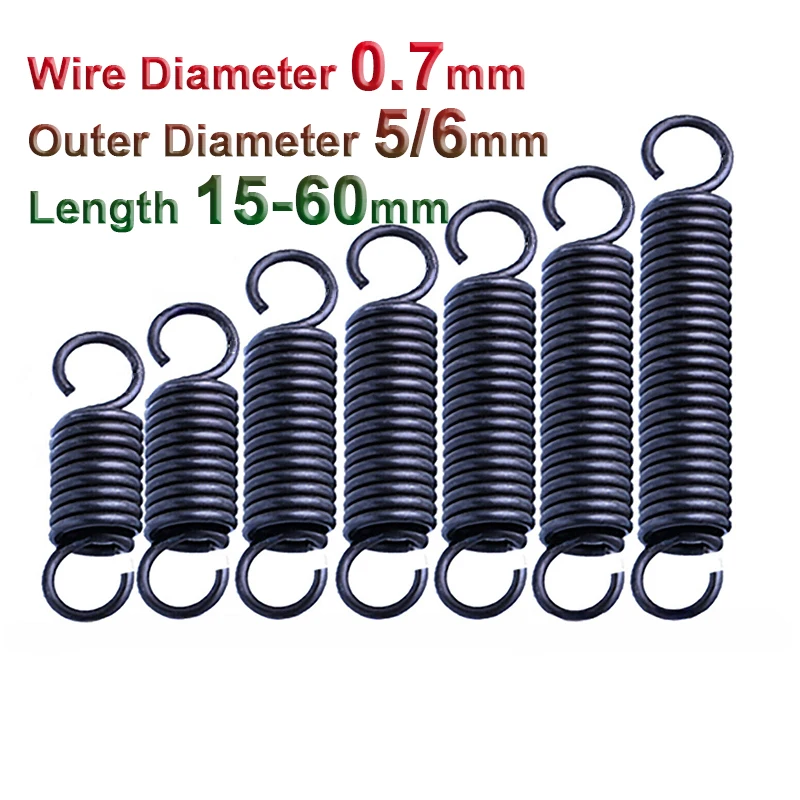 10Pcs Tension Spring With Open Hook Pullback Spring Coil Extension Spring Draught Spring Wire Diameter 0.7mm Outer Diameter5/6mm