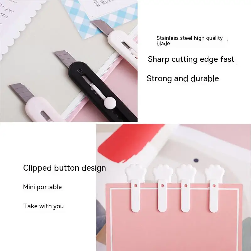 CHEN LIN Kawaii Mini Pocket Cat Paw Art Utility Knife Student Pencil Cutter Hook Belt Invisible Box Cutting Cutter Stationery