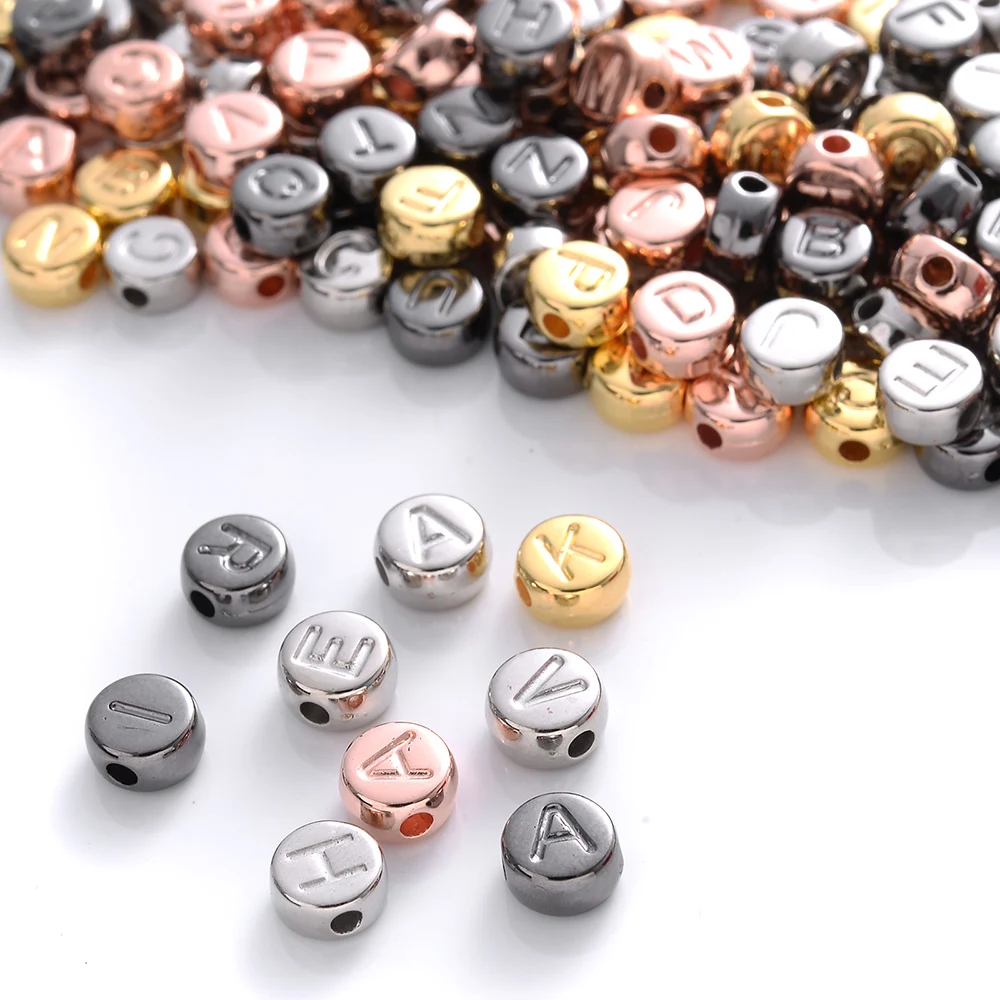 100Pcs/lot Gold Silver Color Letter Beads Flat Round Acrylic Alphabet Spacer Beads For Jewelry Making DIY Bracelet Necklace