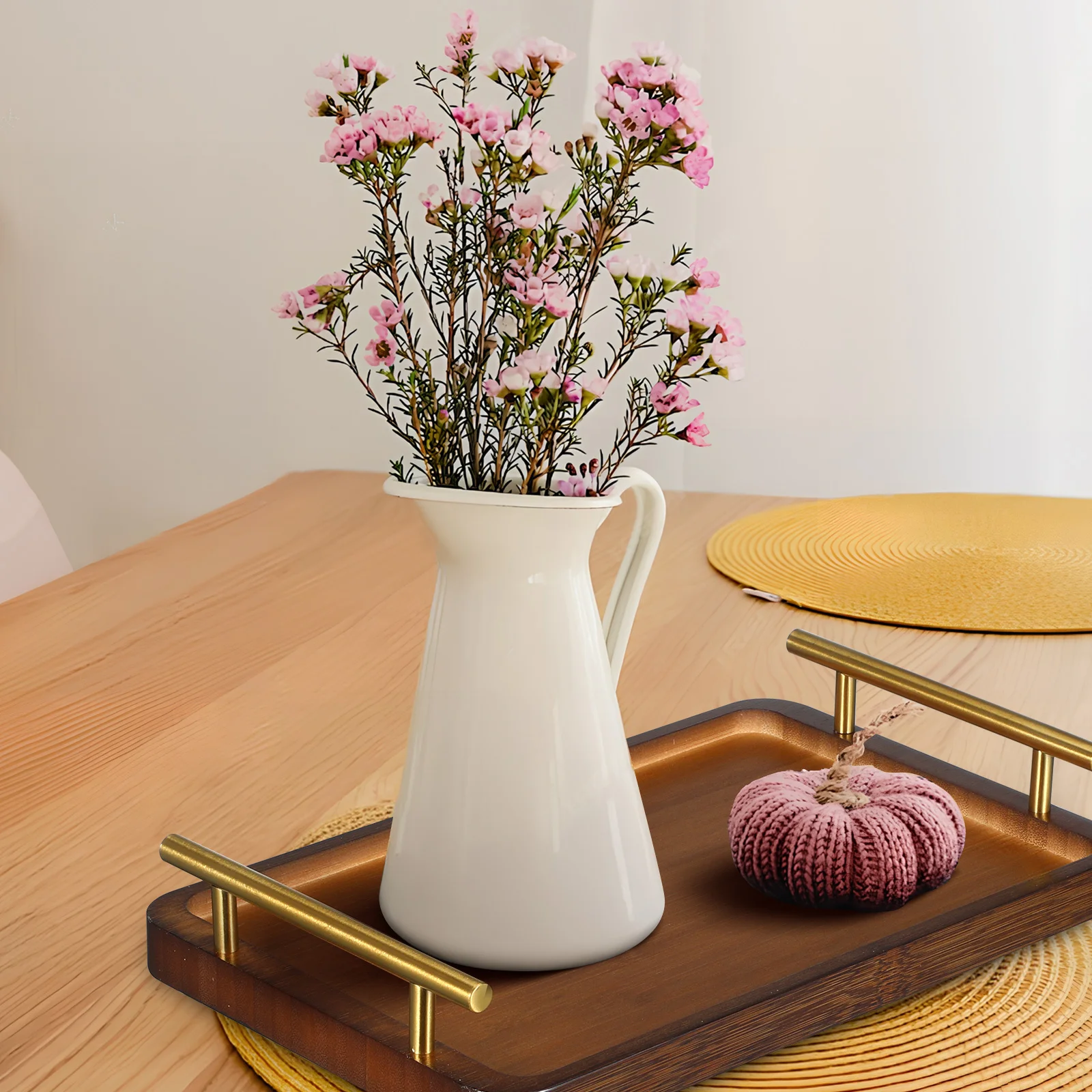 

Rectangular Bamboo Serving Tray Gold Handles Wood Tray for Tea Coffee Breakfast Dinner Food Serving Wooden Boards for Food