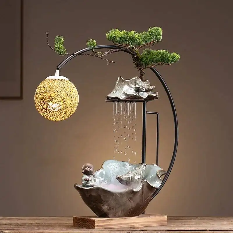 ^Water decoration fountain with atomization living room desktop office ceramic Chinese home decoration opening craft gift
