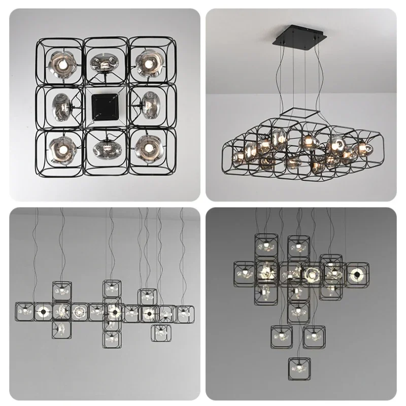 

SANDYHA Modern Minimalist Pendant Lights Iron Block Design Chic Hanging Chandelier Ideal for Living Room and Dining Table