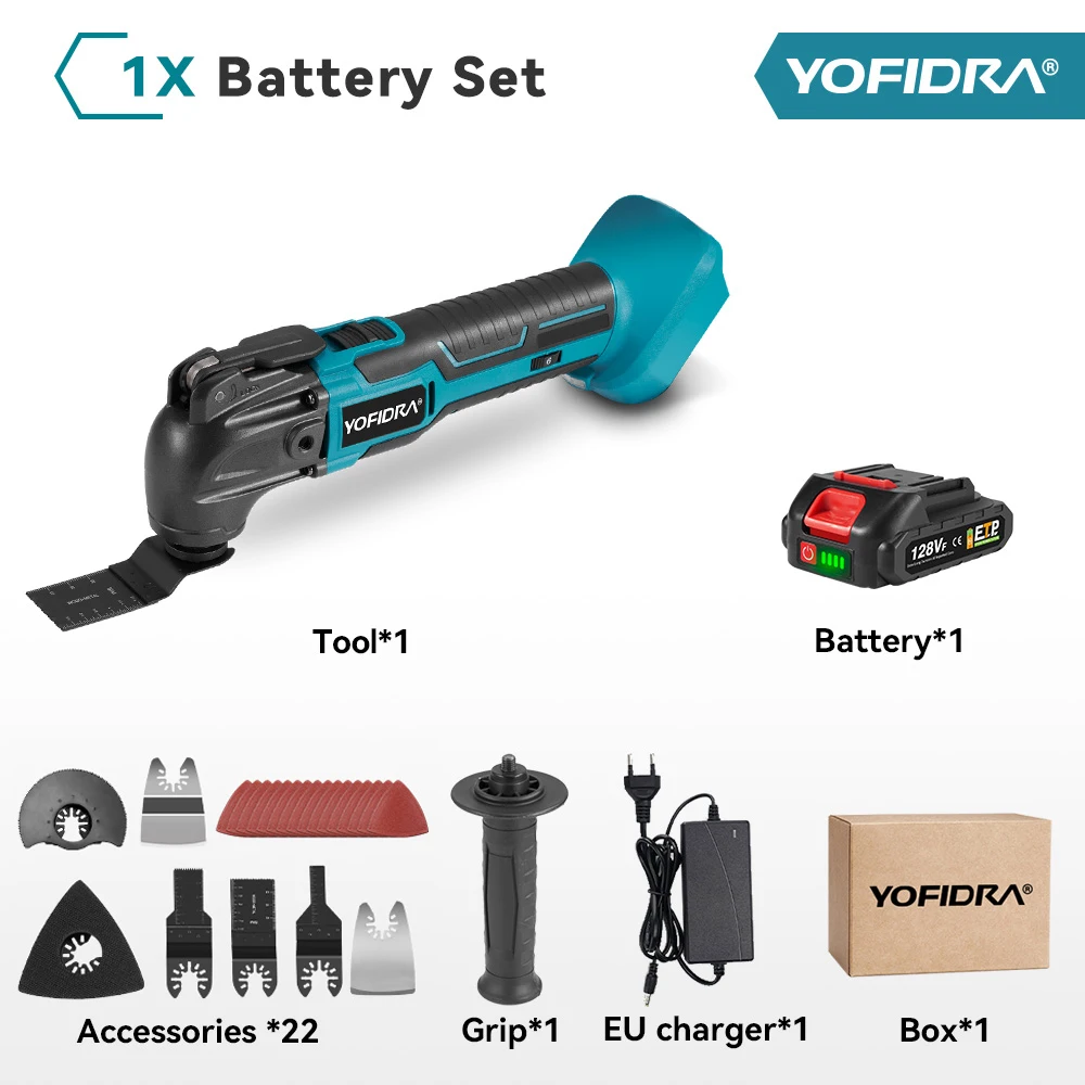 YOFIDRA 6-Gang Akku-Oszillier-Multifunktionswerkzeug Elektrische Schneid-, Polier- und Trimm-Maschine Elektrowerkzeug für Makita 18-21V Akku