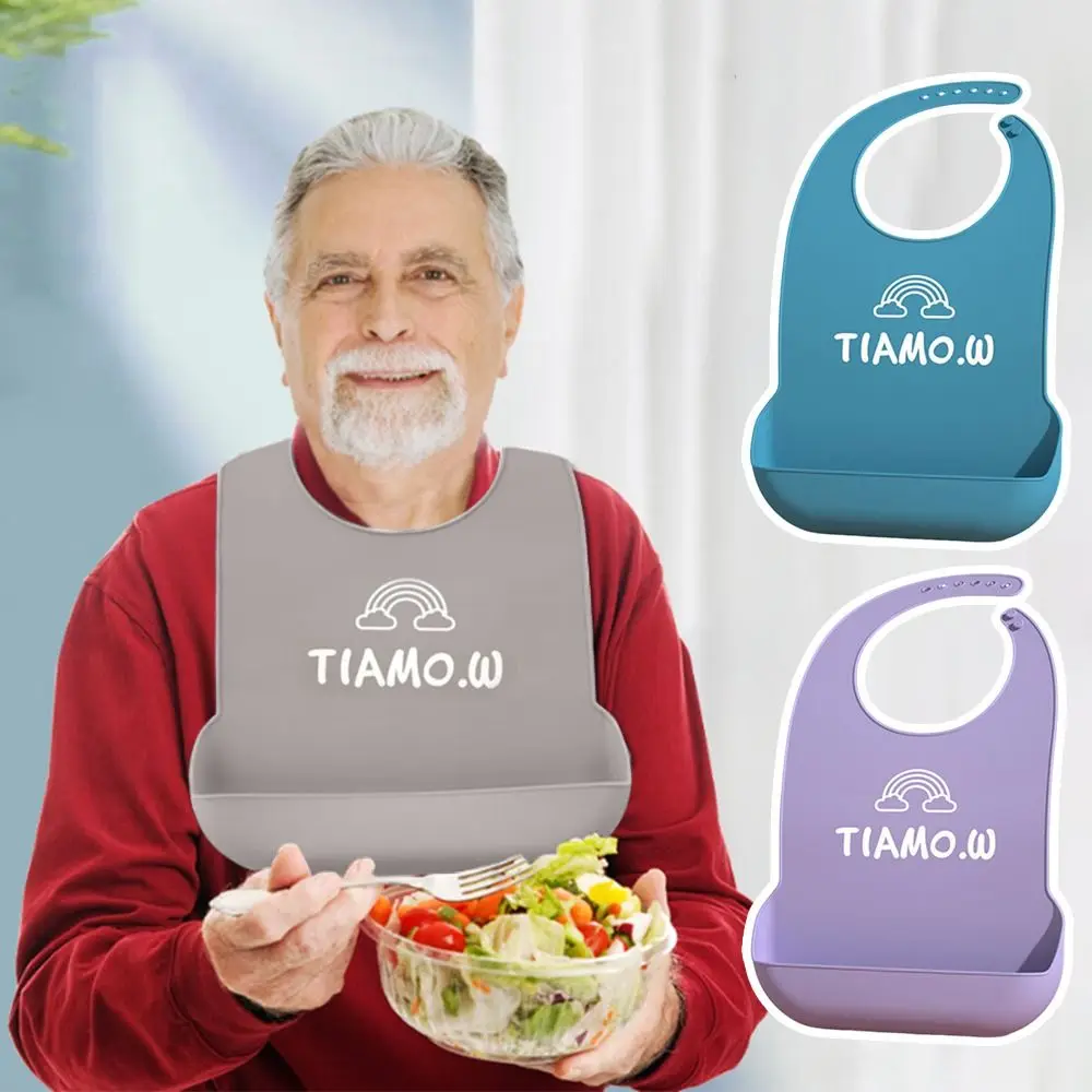 Durable Anti-oil Adult Silicone Bib Waterproof Washable Adults Patients Feeding Clothing Protector Eating Protector for Elderly