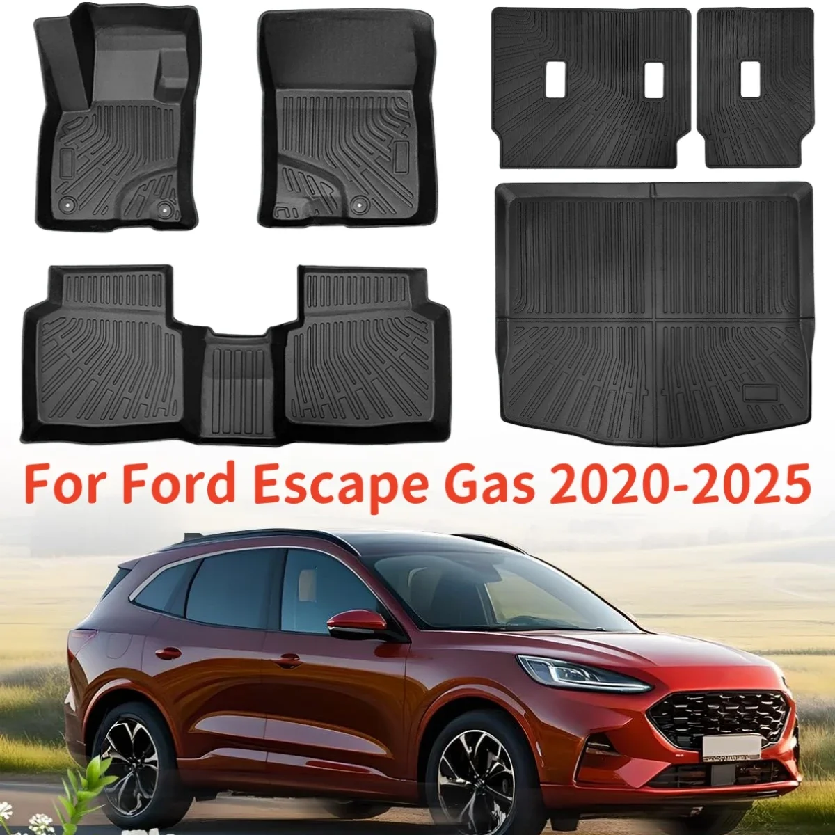 

Для Ford Escape Gas 2020-2025 Коврики и коврик в багажник из ТПЭ (не гибрид), всепогодные вкладыши для багажников Коврики на спинку Водонепроницаемые