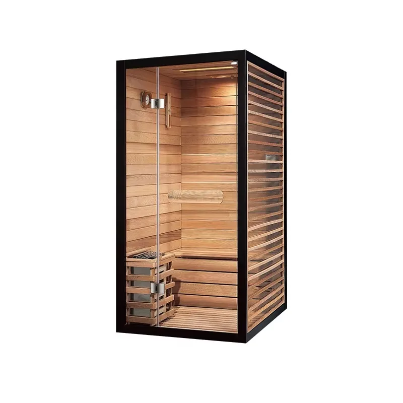 

Hemlock Solid Wood Sraditional Sauna Room for 1 People Full Spectrum Far Infrared Dry Steam Sauna with Factory Price for Sale