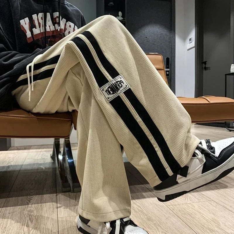 

2023 Side Striped Corduroy Baggy Pants Men Streetwear Korean Fashion Casual Hip Hop Vintage Cargo Pants Loose Trousers Joggers