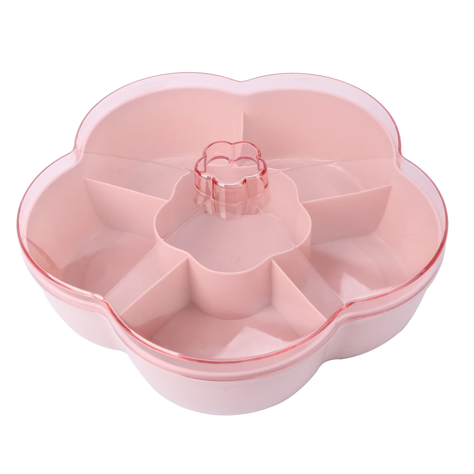 

1pc Candy Plate Fruit Tray Creative Compartments Snack Dish Pp+ Material Translucent Cover Petal Shape Storage Box