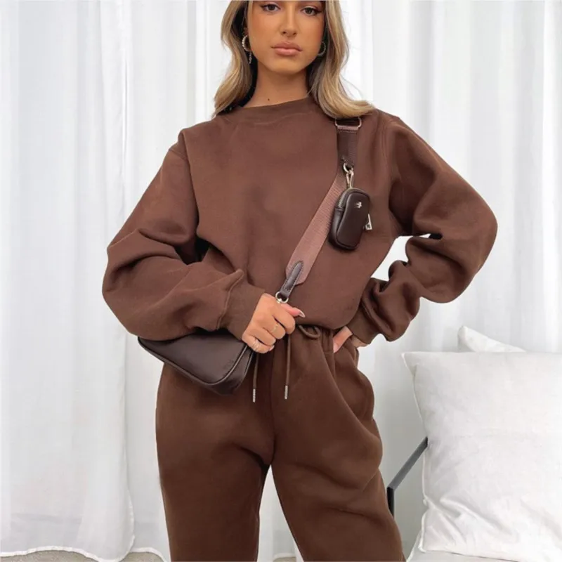 

2025 Autumn/Winter Women's Solid Color Round Neck Sweater Set Long Sleeve & Trousers for Cozy & Stylish Outfits