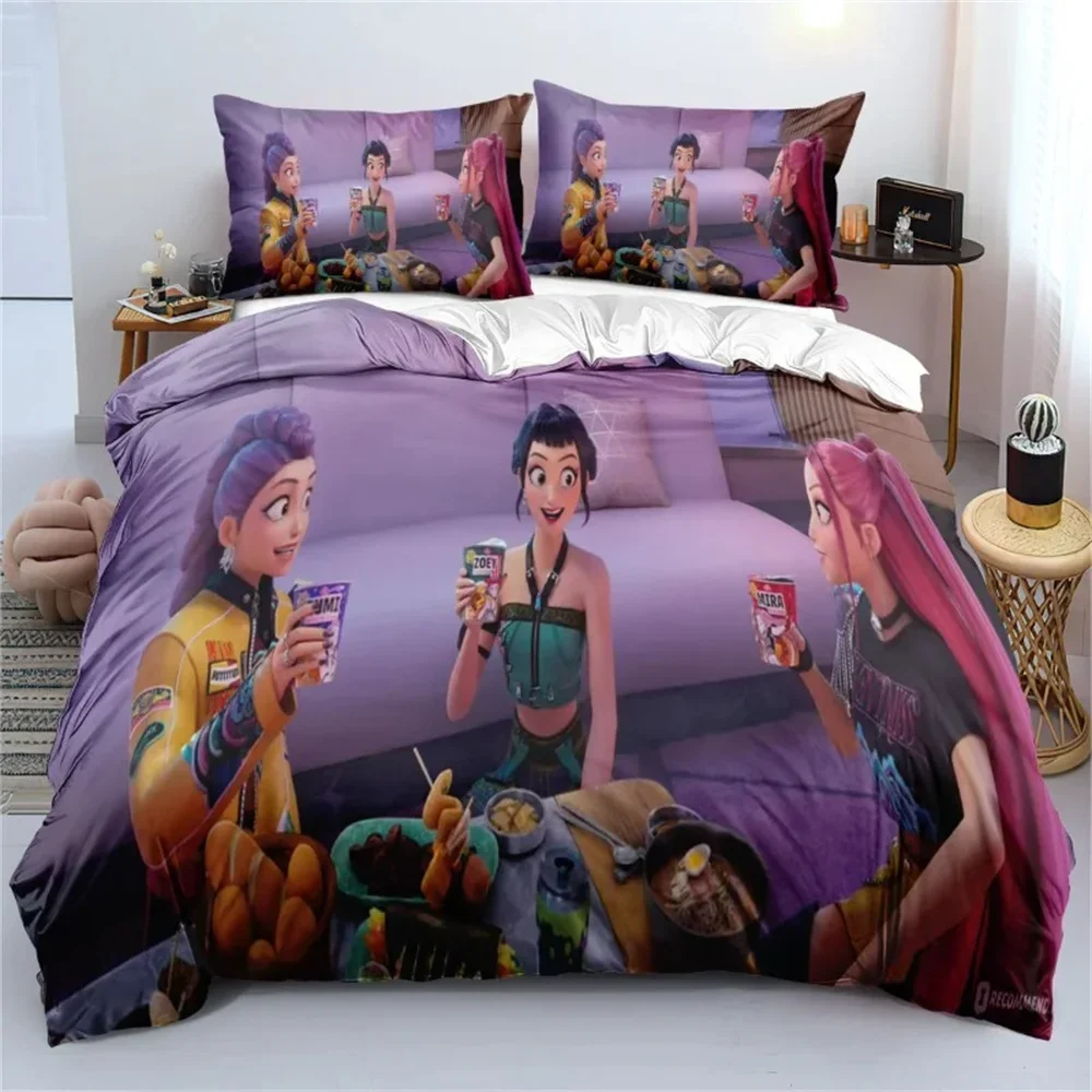 3D Demon-Hunters Bettwäsche-Set Huntrix Bettbezug Bettwäsche Zimmer Bettbezug Anime Bettlaken Single Twin Full Queen King Size