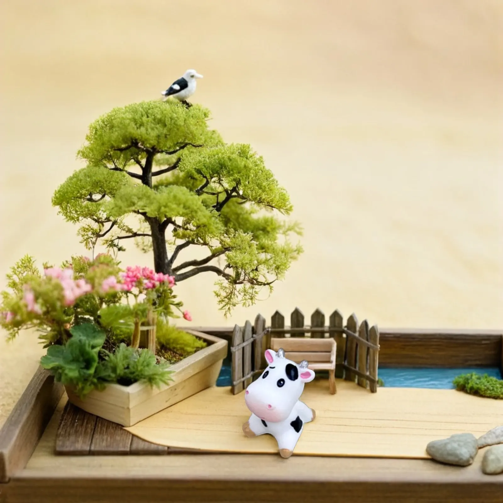 8Pcs Cow Decor Resin Mini Garden Adornments Cartoon Small Cows Micro Landscape Lawn Ornaments Indoor Outdoor Tiny Animal Statues