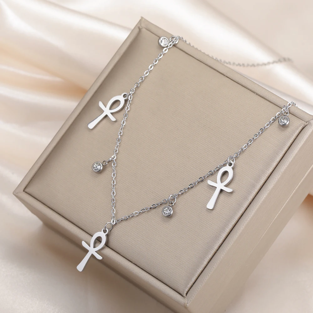 Dawapara Vintage altägyptisches Leben Ankh Kreuz Halskette Amulett des Schutzes religiöser Edelstahlschmuck – Detail 15