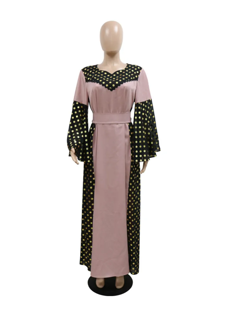 Moroccan Abaya Muslim Dresses Women Clothing Flare Sleeve Dubai Arab Vestidos Kaftan Gown Robe Musulman Long Dress Polka Dot